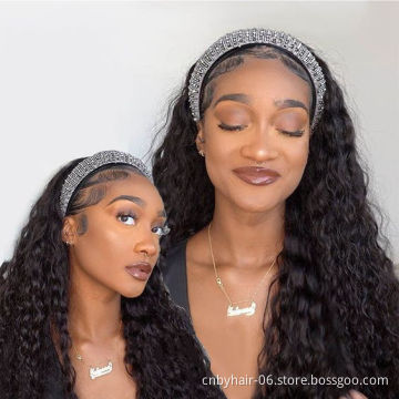 Head band Wig Brazilian Virgin Water Wave Perruque Bandeau Curly Perruqu Avec Bandeau Human Hair Headband Wig For Black Women